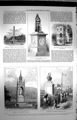 Alter antiker Druck 1872 Denkmal Stein Nassau König Haarfager Schloss Suez 19.