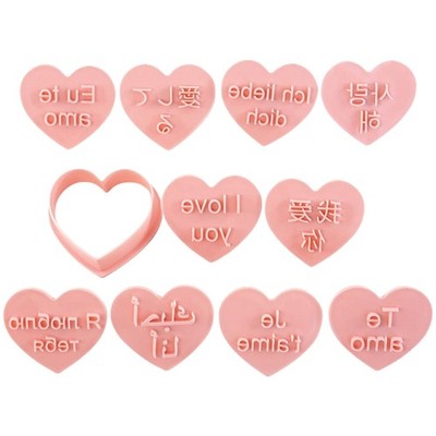 Set Of 10 Multilingual Love Message Cookie Stamp Pastry Mould For Home Baking