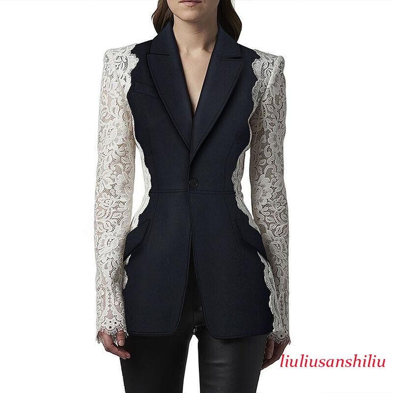 Lace Women's Lapel Coats Elegant Slim Fit Dress Blazer Long Sleeve Jacket Chic