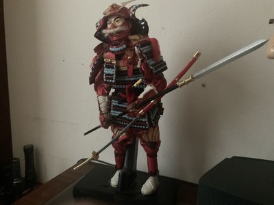 Samurai Warrior Figurine Red Black Gold Blue Detailed Armor Collectible