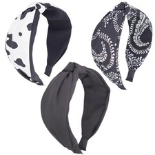 Knotted Headbands for Women 3 PCS Spot Flowers Wide Cross Knot Turban Style