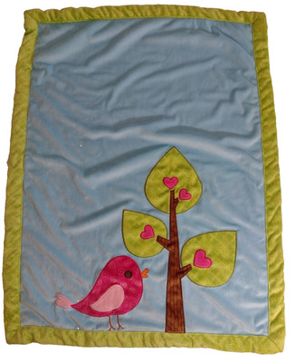 Baby Pink Bird Blue Blanket Babies R Us Green Tree Plush Hearts Rare 37x30 2012