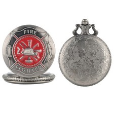 Steampunk Fire Fighter Design Full Hunter Quartz Pocket Watch with Long Chain