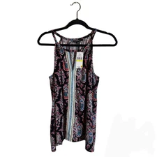 Studio by JPR Blouse Crochet-Trim Sleeveless Black Paisley Top Womens Size M NWT