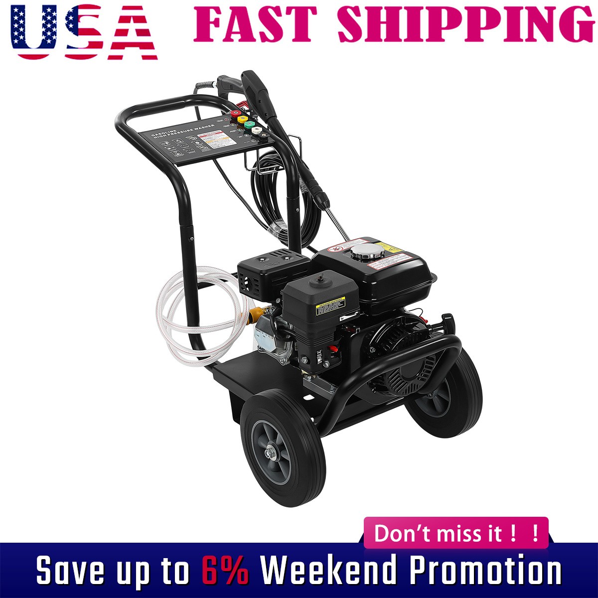 Gas Pressure Washer Gas Powered Washer 3500 PSI 2.6 GPM 212cc 5 Nozzles Black