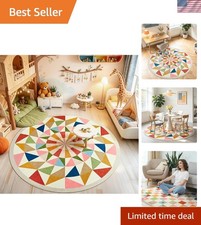 5ft Colorful Geometric Rug - Soft, Durable, and Easy-Care for Kids  Rooms
