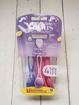 Gillette Venus Simply 3 Blades Disposable Razor, 4 Razors 