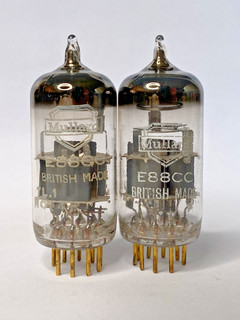 STRONG MATCHED PAIR OF MULLARD E88CC BRITISH MADE 7L1 CODES 1960
