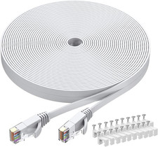 Cat6 Ethernet Cable 40 FT White, Cat-6 Flat RJ45 Computer Internet LAN Network E
