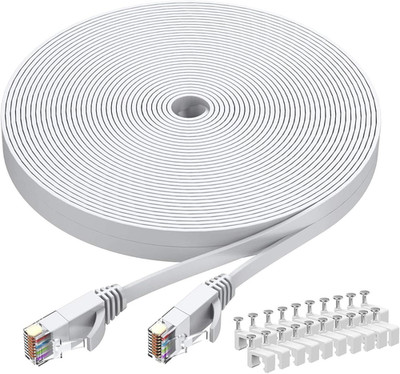 Cat6 Ethernet Cable 40 FT White, Cat-6 Flat RJ45 Computer Internet LAN Network E
