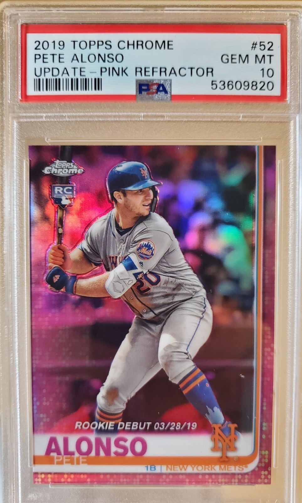 2019 Topps Chrome Update PETE ALONSO Rookie Pink Refractor #52 Card PSA 10 METS