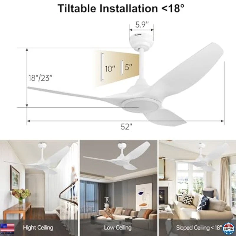 52" Quiet DC Motor Ceiling Fan with Light & Remote Control, 3 Blades, Indoor - Image 2 of 4