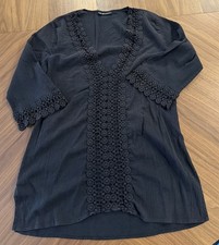 La Blanca Waverly Crochet V-Neck Tunic Swim Cover Up Black Boho Size M