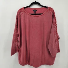 Chaps Women's 2X Pink Waffle Knit 3/4 Sleeve Top with Crochet Detail