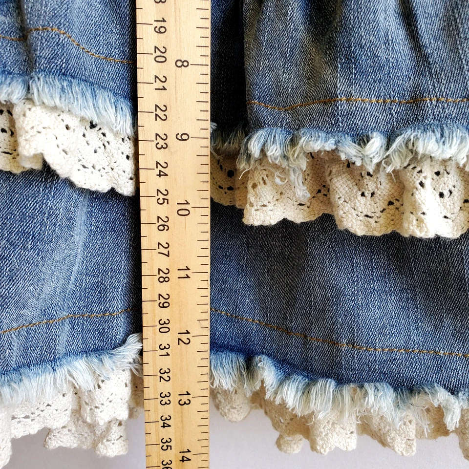Винтажный Y2K оборки джинсовой ткани юбка маленький ковбой Western богемное шик фея мини юбка - Изображение 2 из 3