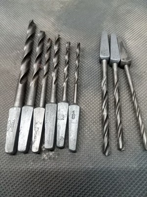 Lot 9x Machinists Brace Bits 5/16, 1/4, (2x) 3/16, (2x) 7/32, (2x) 5/32, 1/8.