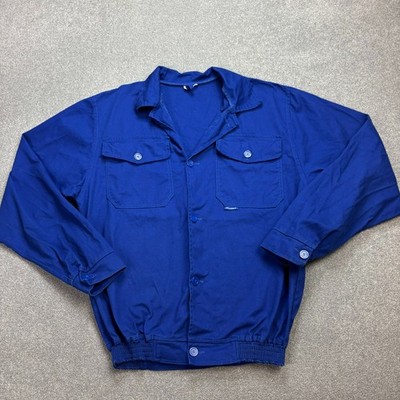 Französische Jacke Erwachsene Large blau Vintage Utility Hausarbeit Arbeitskl...