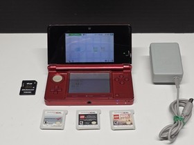 Original Nintendo 3ds Handheld Console Flame Red Ctr-001 Bundle Games + Charger