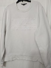 Michael Kors Women s White Embossed MK Logo Sweatshirt Pullover Size L 22"...