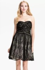 Hailey by Adrianna Papell Sequin Strapless Overlay Black Lace Dress Size 10 NEW
