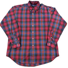 VTG Mens Ralph Lauren Blake Button Up Shirt Long Sleeve Plaid Red Blue Large