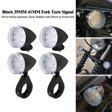 4x Black 39mm 41mm w/Clear Lens Fork Clamp Front Rear LED Lamp Turn Signal Light