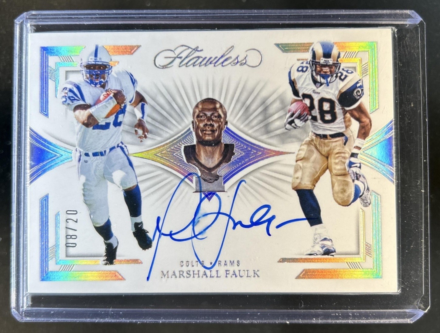 2024 Panini Flawless Marshall Faulk Career Progressions Silver Auto #/20 view 1