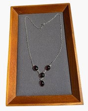 Sterling Silver 925 & Garnet Necklace Vintage Fine Jewellery Precious Gift