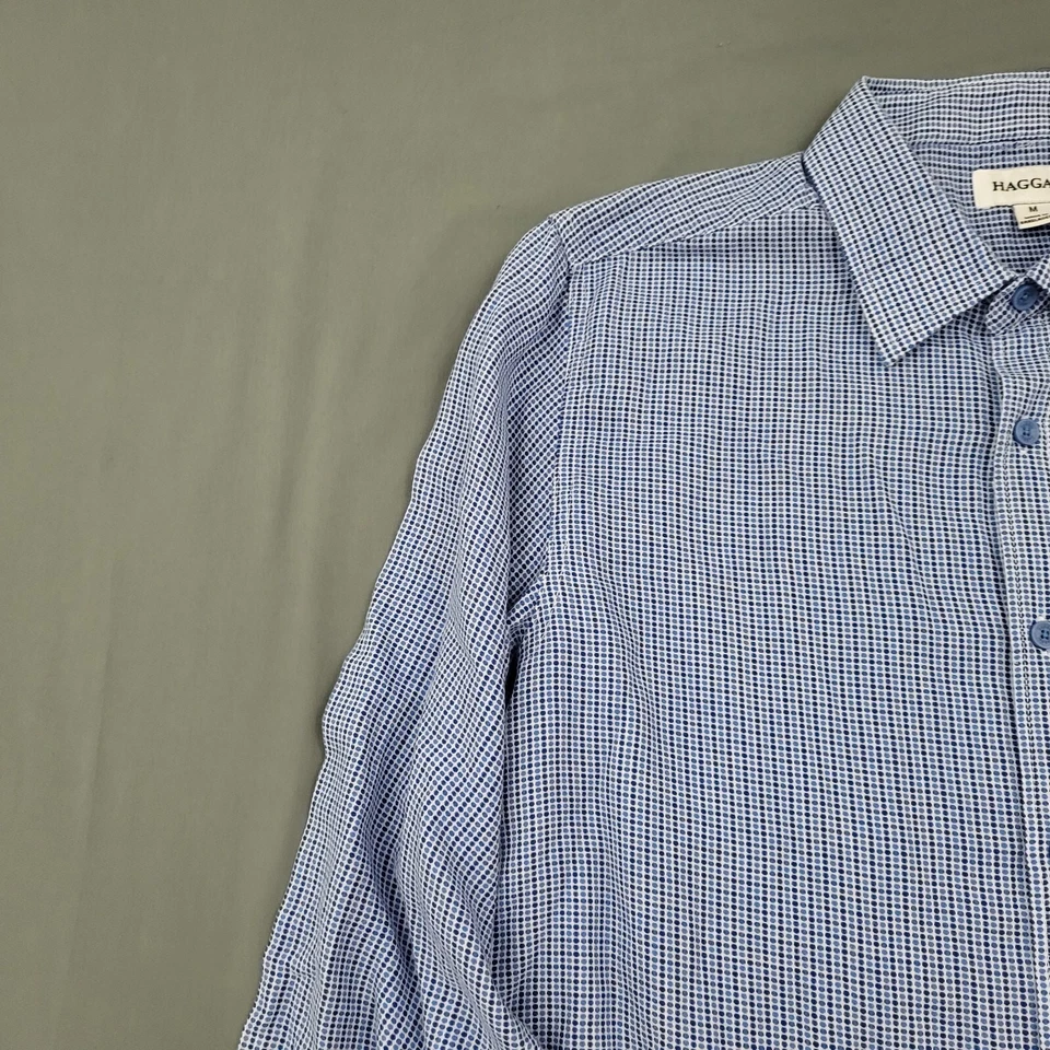 Camisa Haggar Para Hombres Mediana M Manga Larga Lunares Ligera Cuello Azul * Foto 2 de 4