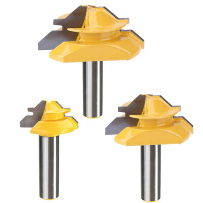 45 Degree 3 Bit Lock Miter Router Bit Set - 1/2'' Shank - Mortise and tenon Bits