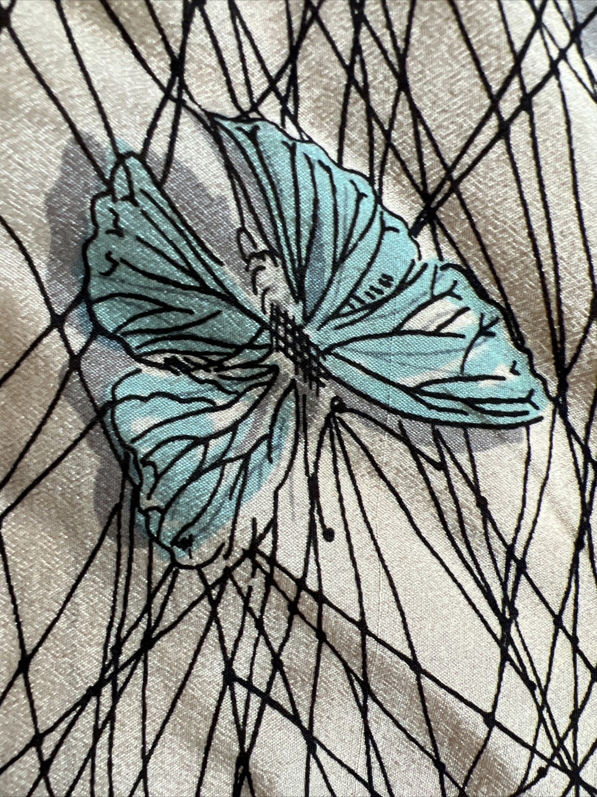 VTG Scarf Silk Crepe Black Netted Butterflies Han… - image 4