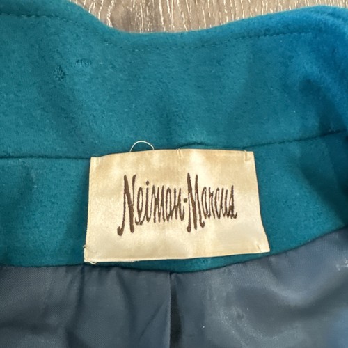 VTG Neiman Marcus 100% Wool Turquoise 3 Button Overcoat Trench Union Made 80s - Picture 3 of 21