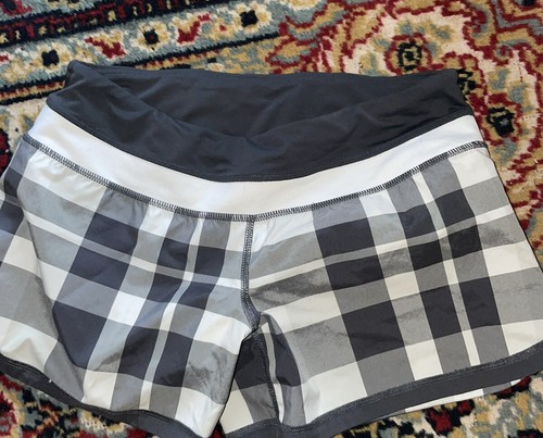 LULULEMON GROOVY RUN SHORTS PLAID GREY 