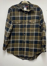 Wrangler Riggs Workwear Button Up Long Sleeve Shirt Brown Plaid Men's Large