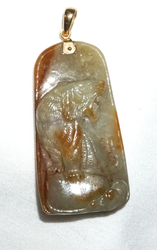 Vintage Chinese 14k Yellow Gold set Jade Pendant w. Lion Dog Motif (FeL) - Picture 16 of 22