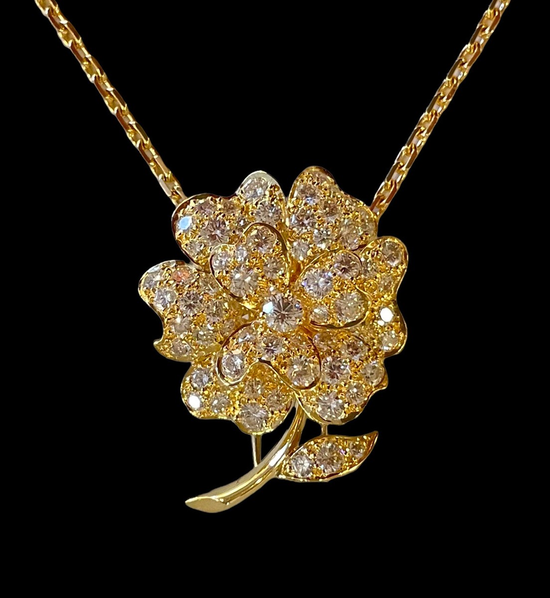 Stunning Van Cleef & Arpels 18K Yellow Gold Diamond Flower Brooch