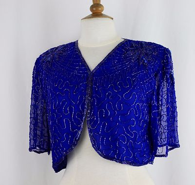 JASDEE Vintage Bolero Jacket Sheer Short Sleeve HandWork Beading
