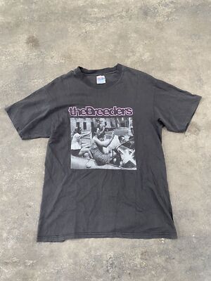 90's The Breeders Band T-shirt Rare design basic black tee NH9995