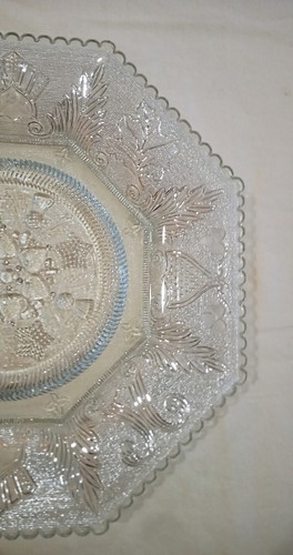 Antique Boston & Sandwich Beehive & Thistle Lacy Flint Glass 14" Octagon Platter - Picture 7 of 12