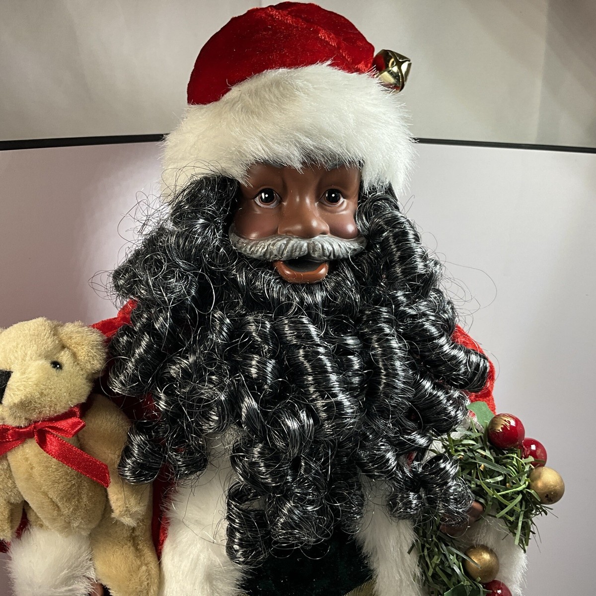 African American Santa Claus 19” Christmas Santa Holding Teddy