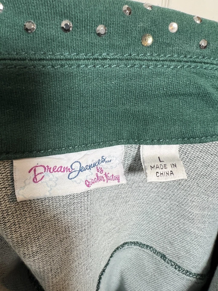 Green Large Jeweled Sequined Country Western Concert Denim Style Jacket - Image 2 of 4