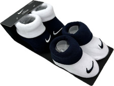 Nike Baby 2 Pk White Blue Ankle Cotton Swoosh Logo Booties Sock Set Sz 0-6 MO