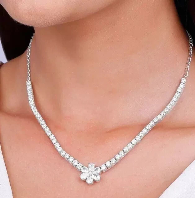 13Ct Pear & Round Lab Diamond Tennis Necklace in 14K White Gold