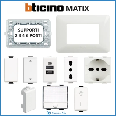 bticino MATIX originale Presa Schuko Interruttore Usb Placche Supporto Bianco am