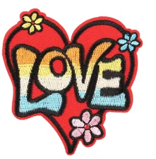 LOVE HEART with FLOWERS - Embroidered Iron On Patch -