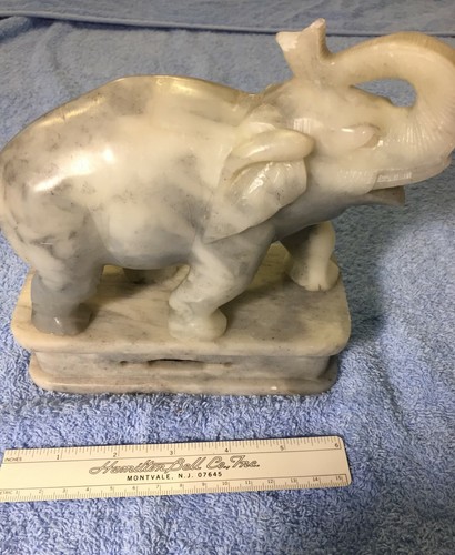 Vintage Carved Heavy Soapstone Elephant Sculpture Figurine 6 3/4" Tall on Stand - Picture 5 of 8