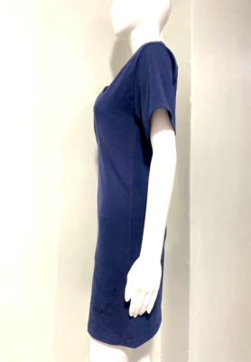 CARVEN PLEATED NECKLINE V-NECK DRESS BLUE SIZE XS | eBay