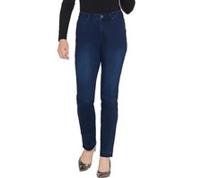 Belle by Kim Gravel Flexibelle Release Hem zip Jeans Dark Indigo 12P QVC A343791