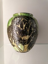 Karlsruher Majolika Max Laeuger Jugendstil große Vase Mod.: 1828 Bäume H 30cm