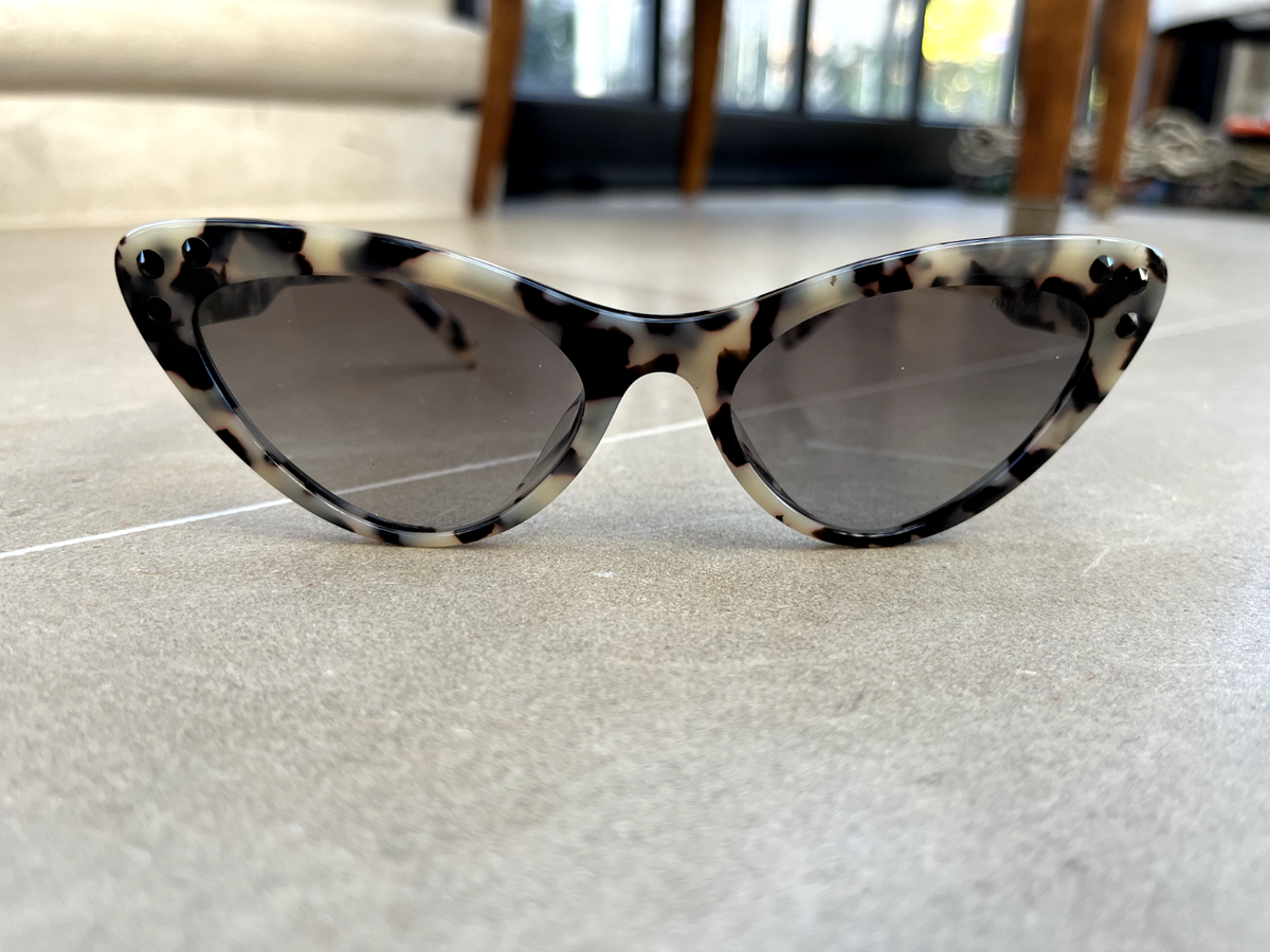 Miu Miu Beige and Black Tortoiseshell Logomania Cat-Eye Women's